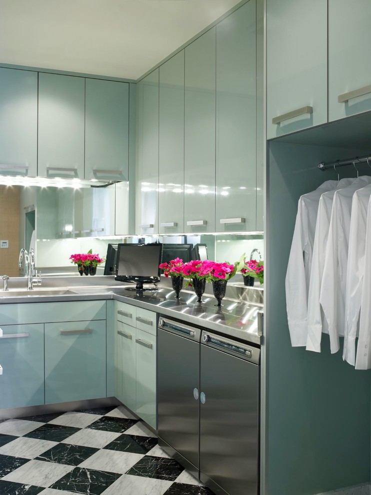 High Gloss Lacquer  for Contemporary Laundry Room with Steal