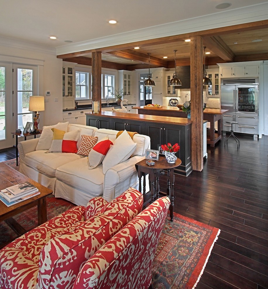 Large Open Concept Kitchen  for Traditional Living Room with Swan