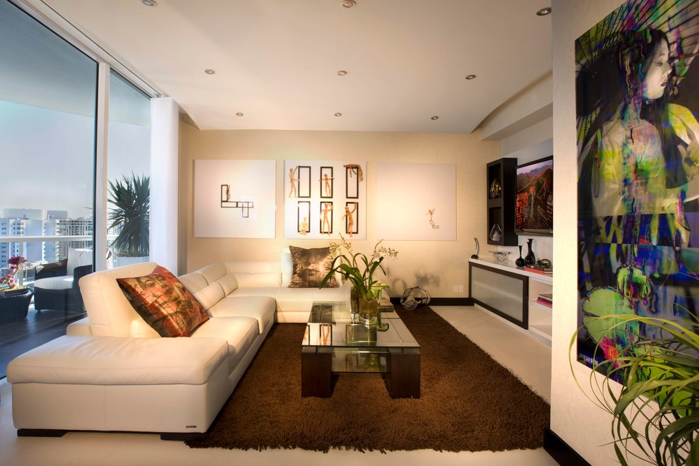 Miami Condo  for Modern Living Room with White Interiors