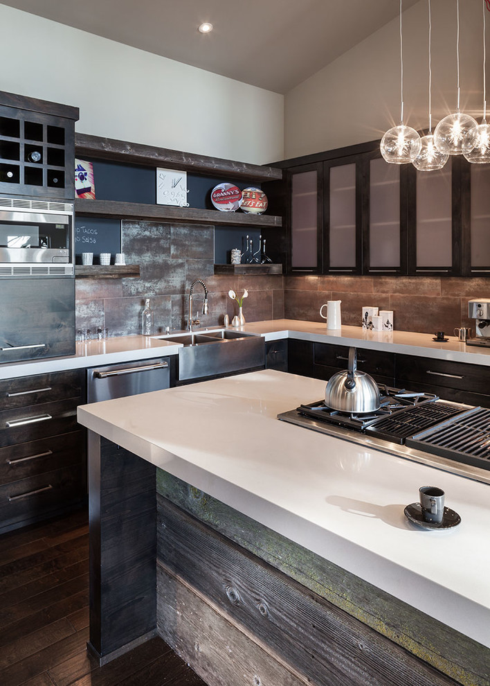 Porcelain Backsplash  for Contemporary Kitchen with Cabinet Pulls