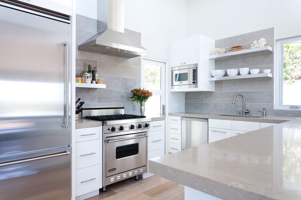 Porcelain Backsplash  for Contemporary Kitchen with Floating Shelves