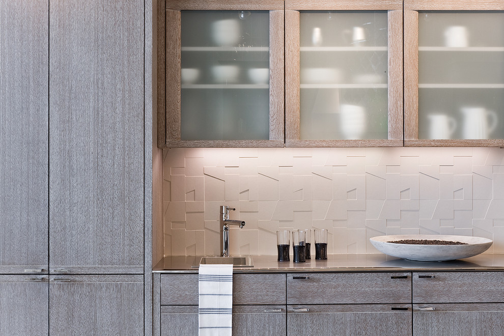 Porcelain Backsplash  for Contemporary Kitchen with White Oak Cabinets