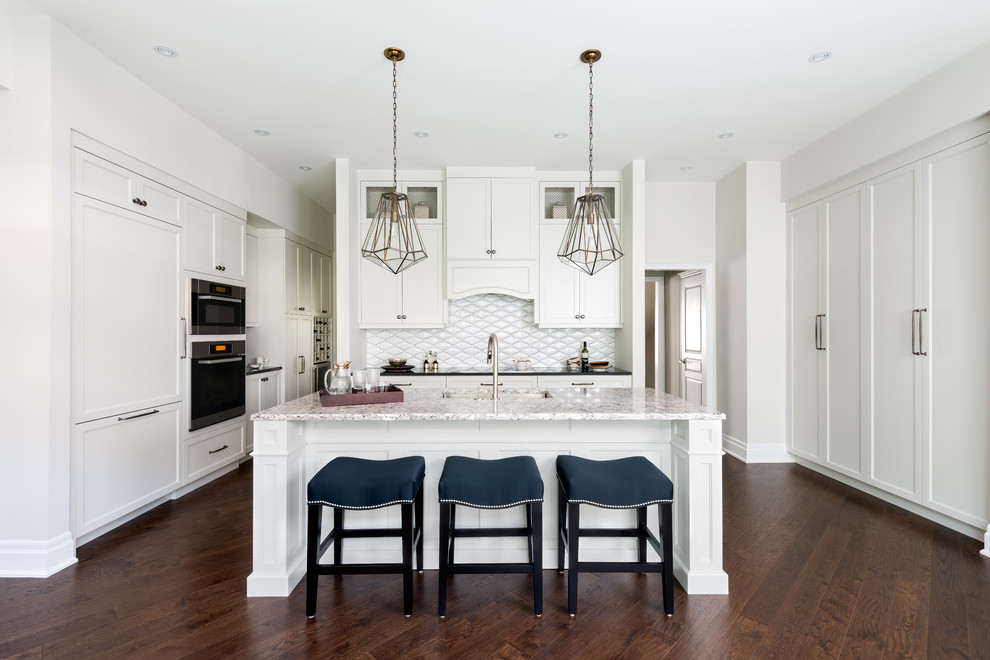 Porcelain Backsplash  for Transitional Kitchen with Marble Countertop Island