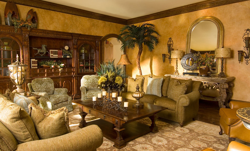 Slate Floors  for Mediterranean Family Room with Dark Wood Coffee Table