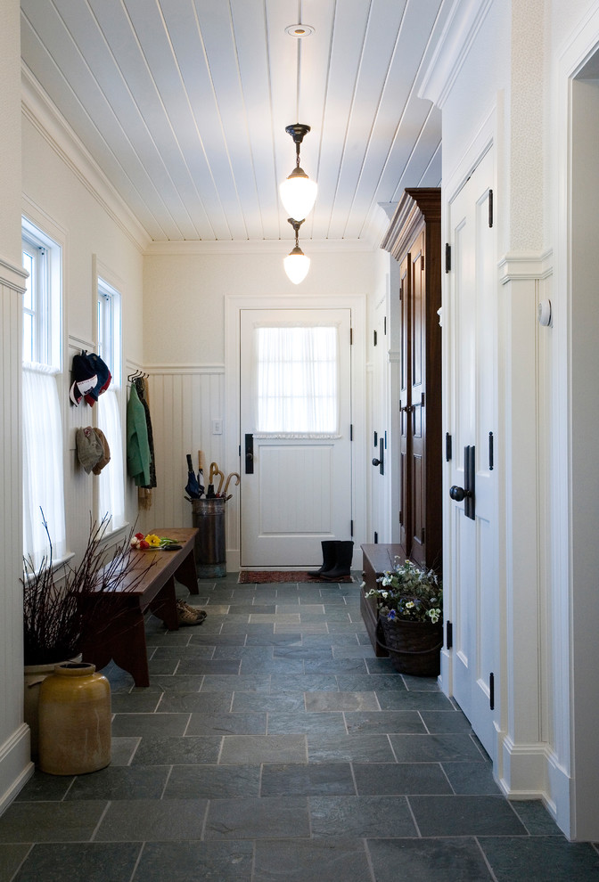 Slate Floors  for Traditional Entry with Wainscoting