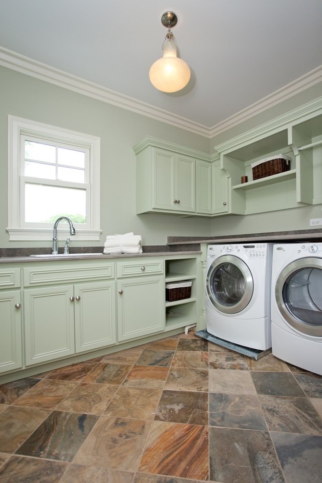 Slate Floors  for Traditional Laundry Room with Wicker Baskets