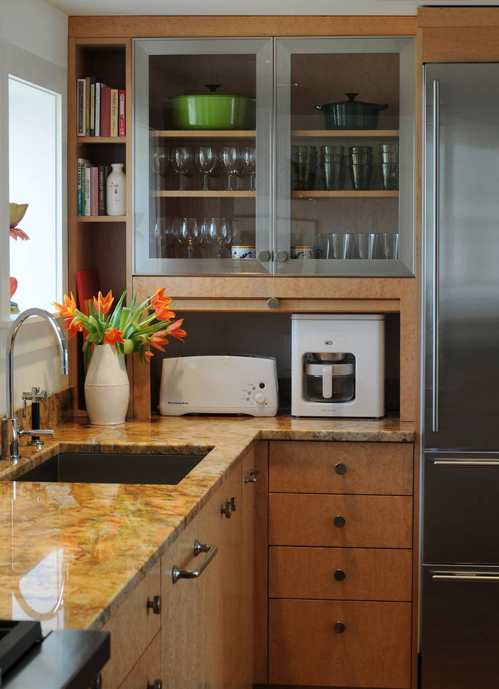 Stainless Steel Appliances  for Contemporary Kitchen with Cookbook Storage