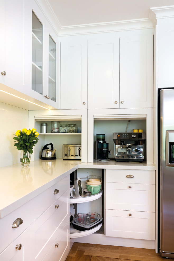 Stainless Steel Appliances  for Transitional Kitchen with Tambour