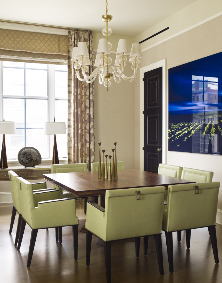 Table with 10 Chairs  for Contemporary Dining Room with Roman Shade