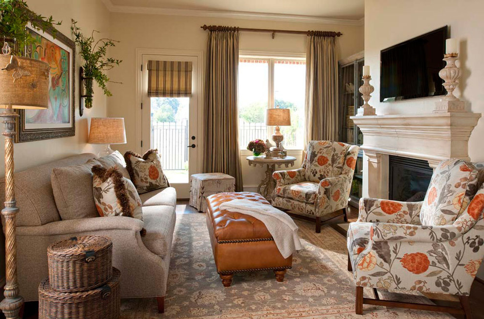 Toe Kick with Base Moulding  for Beach Style Family Room with Floral Armchair