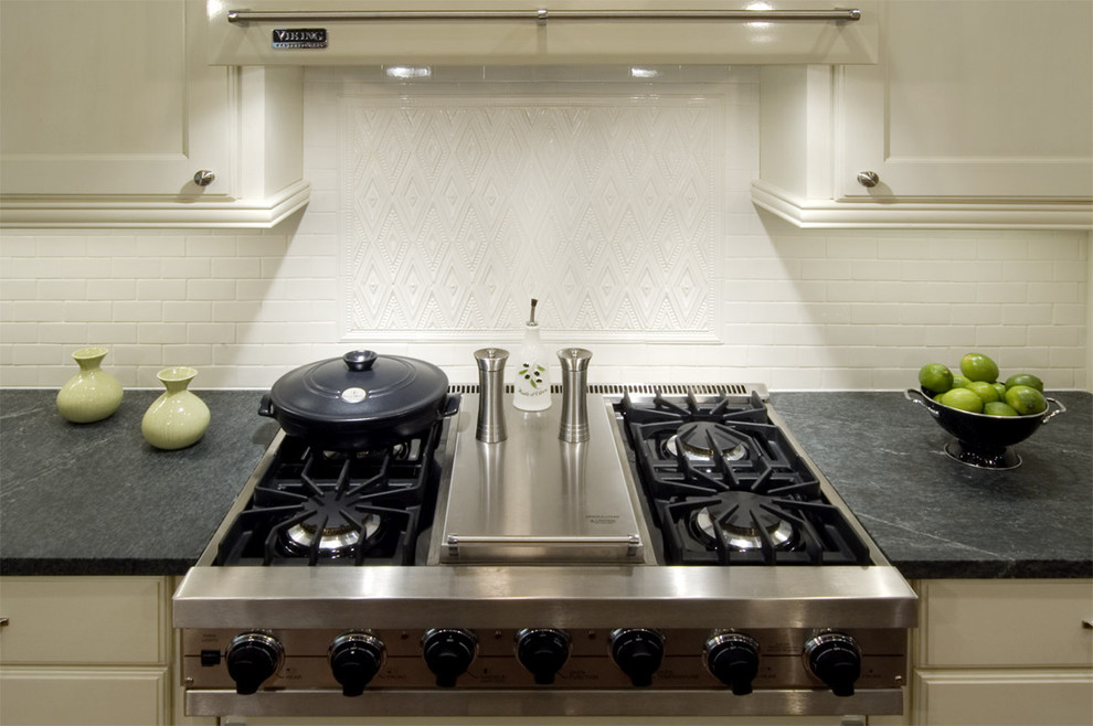 White Backsplash  for Traditional Kitchen with Subway Tiles