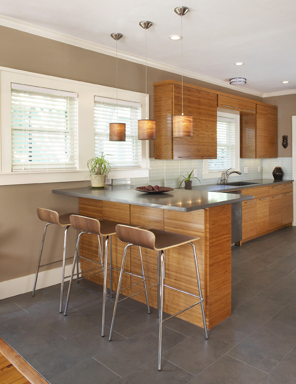 White Cabinets  for Contemporary Kitchen with Window Blinds
