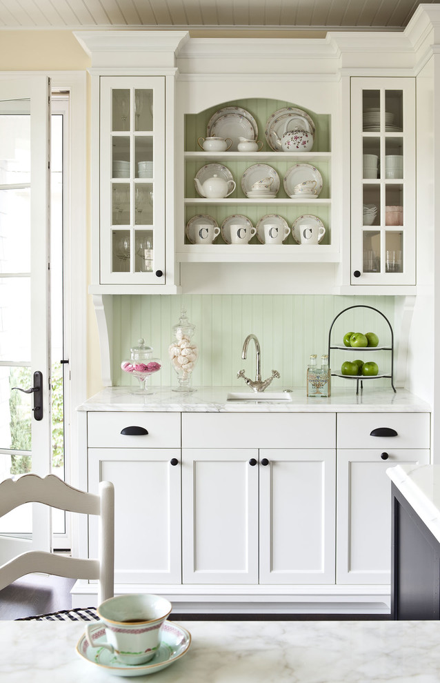 White Cabinets  for Traditional Kitchen with Color Block