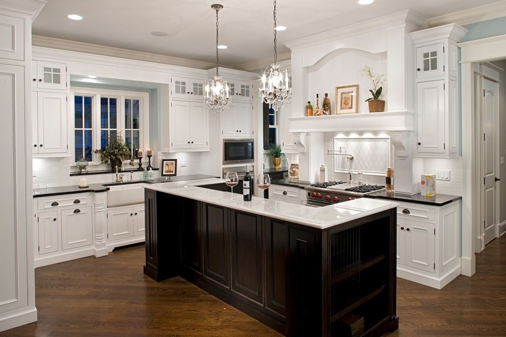 White Cabinets  for Traditional Kitchen with Farmhouse Sink