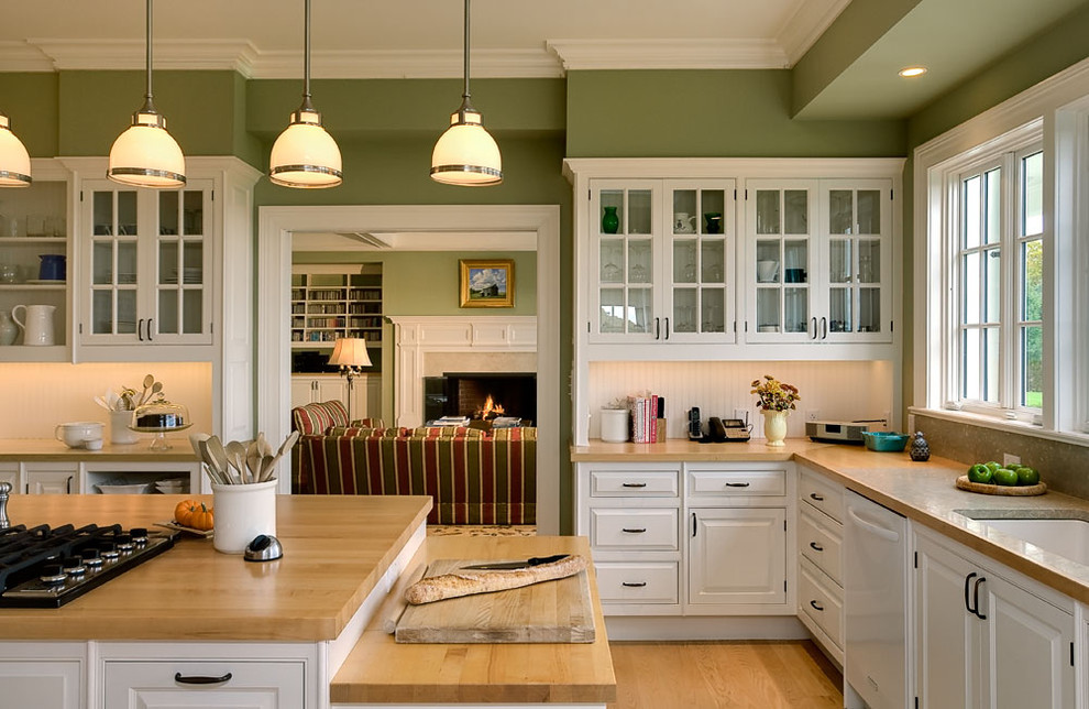 White Cabinets  for Traditional Kitchen with Kitchen Lighting Pendants