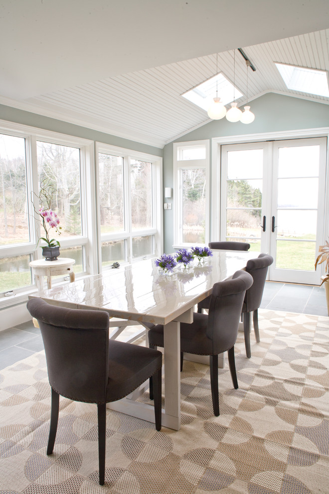 White Lacquer Table  for Beach Style Dining Room with Grey Floor
