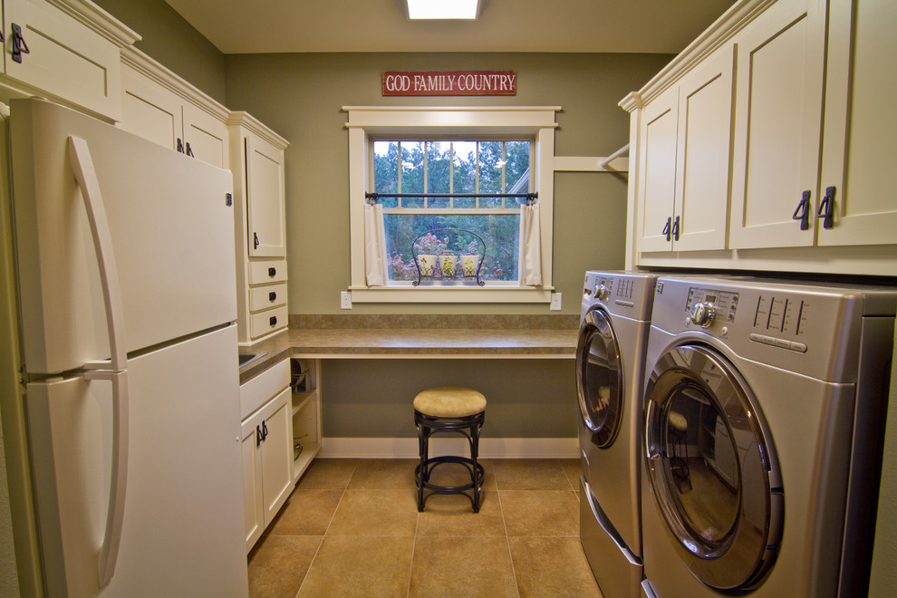 White Lacquer Table  for Traditional Laundry Room with Laundry