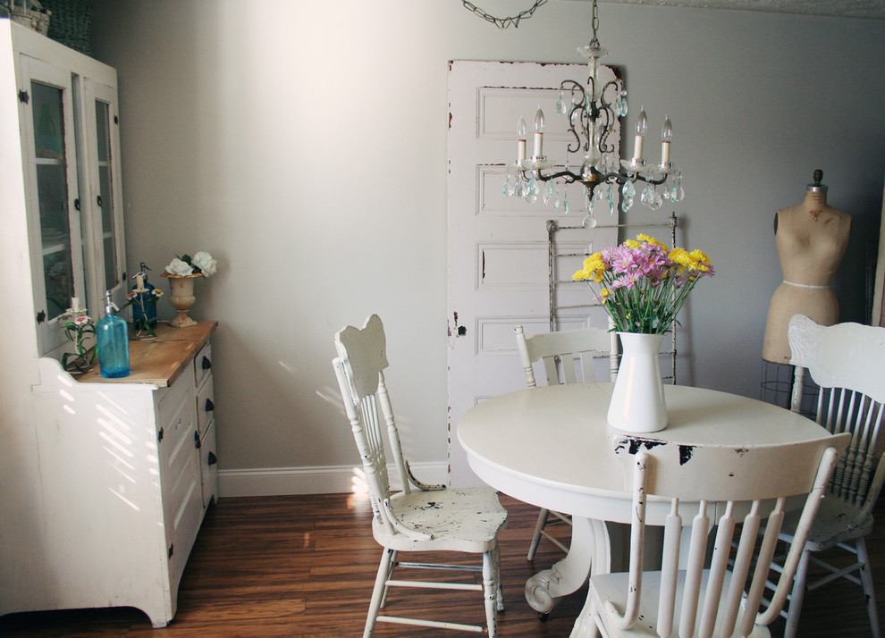 White Table  for Shabby Chic Style Dining Room with Grey Wall