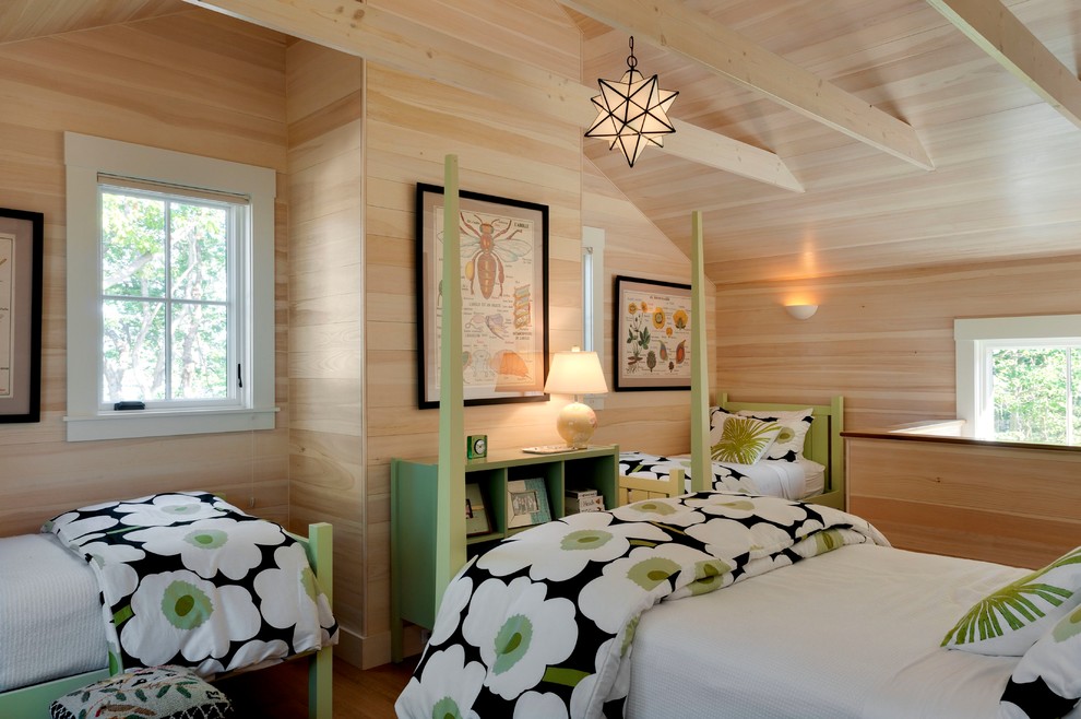 Bedspreads and Comforters for Beach Style Bedroom with Three Beds