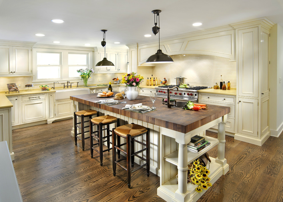 Butcher Block Island for Traditional Kitchen with Butcher Block Countertop