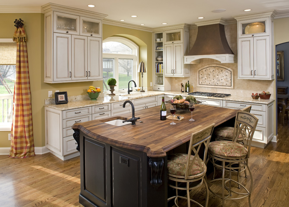 Butcher Block Island for Traditional Kitchen with Wood Cabinets