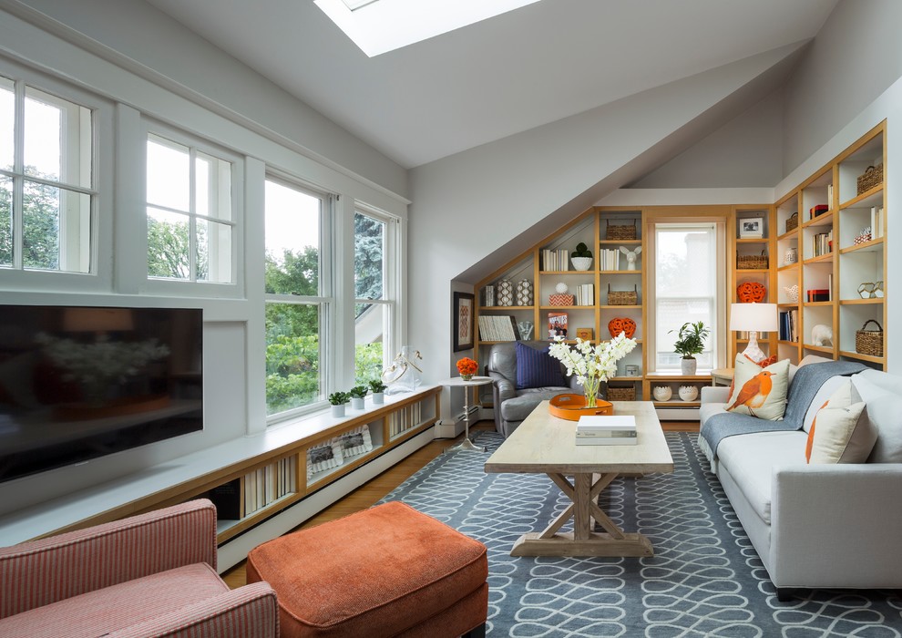 Capel Rugs for Transitional Family Room with Angled Ceiling