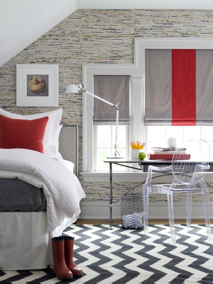 Chevron Rug for Contemporary Bedroom with Black and White