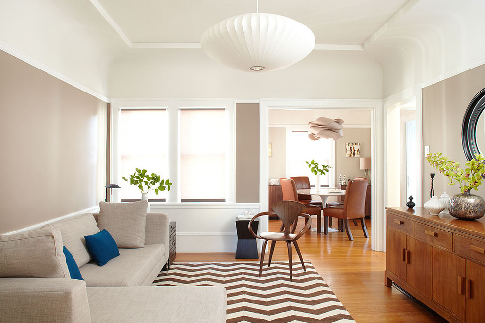 Chevron Rug for Contemporary Family Room with Saarinen Table