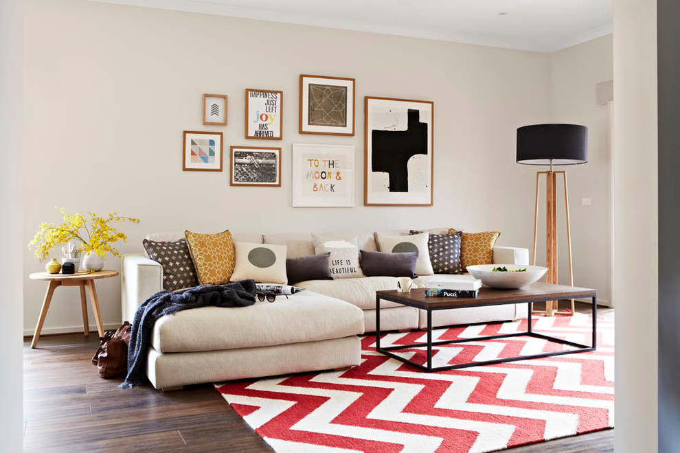 Chevron Rug for Contemporary Living Room with Framed Art