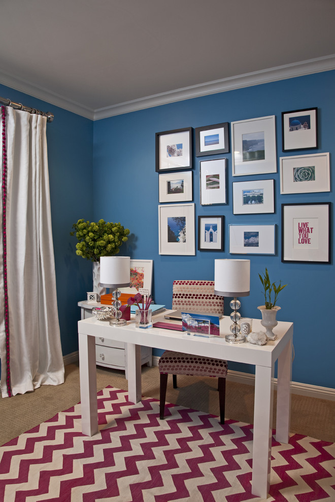 Chevron Rug for Traditional Home Office with Floral Arrangement