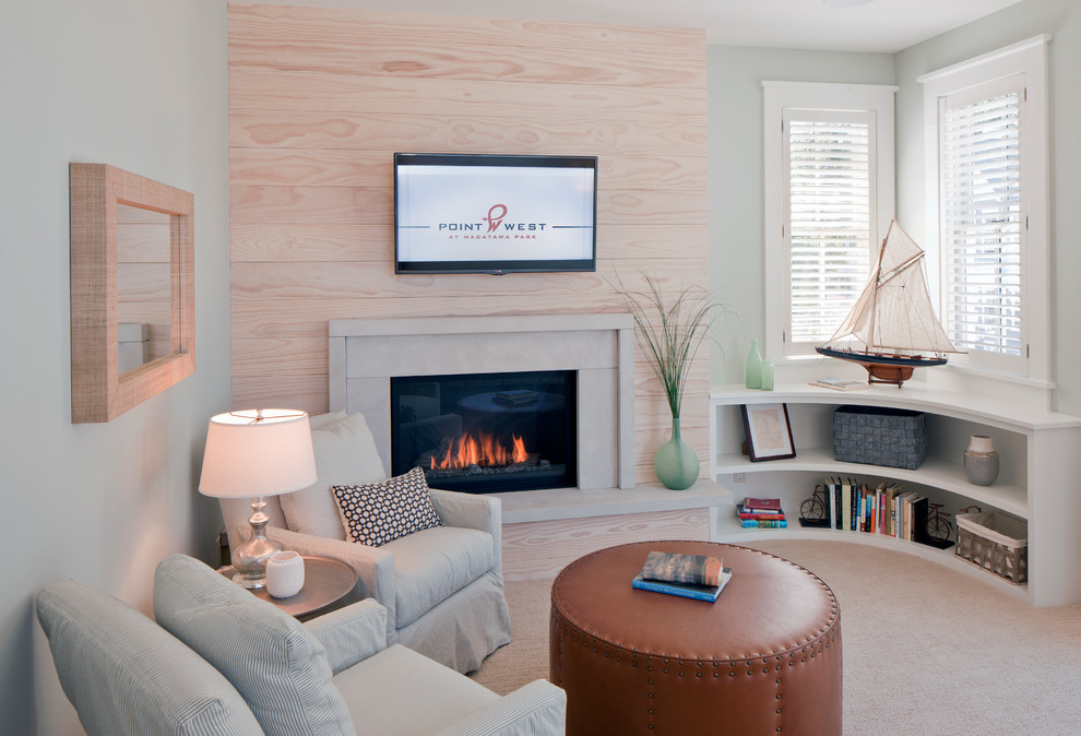 Corner Bookshelf for Beach Style Bedroom with Natural Wood