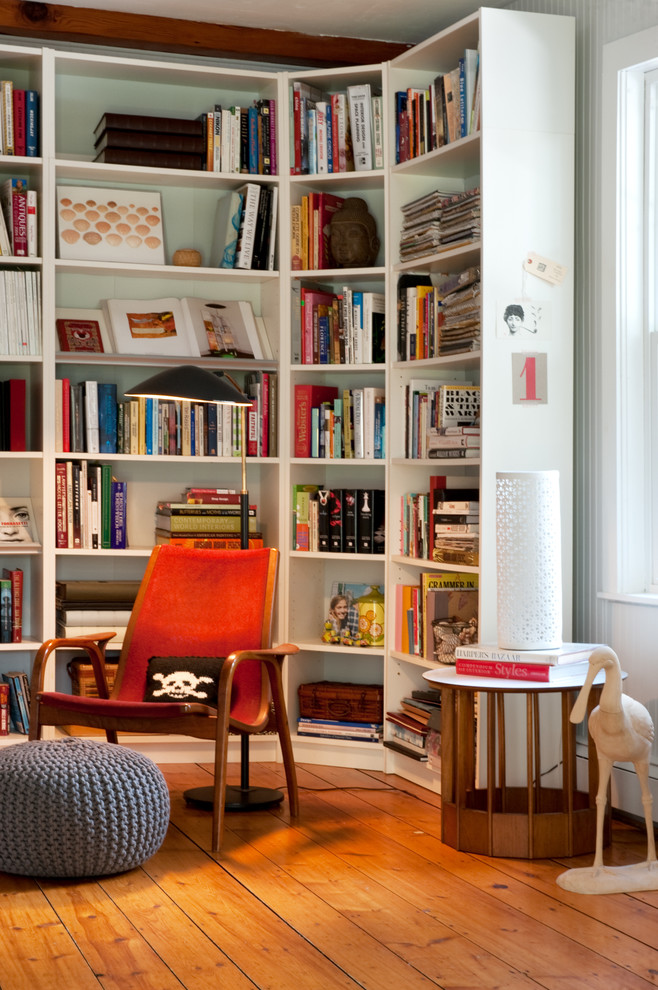 Corner Bookshelf for Contemporary Living Room with Light Blue