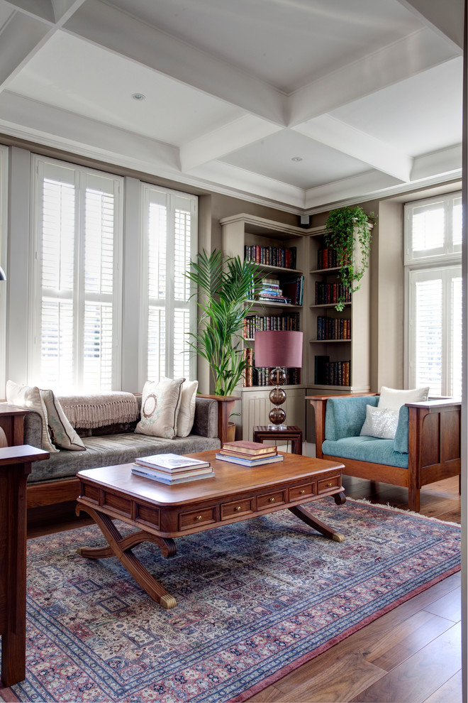 Corner Bookshelf for Traditional Living Room with Coffee Table with Drawers