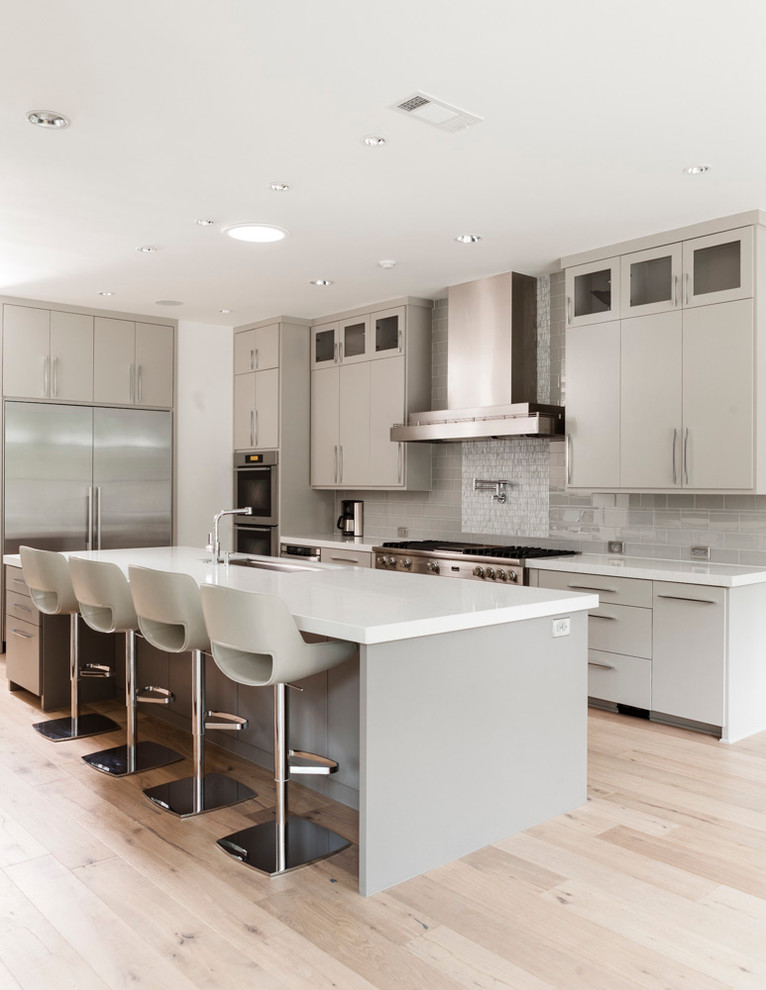 Corner Curio Cabinet for Contemporary Kitchen with Gray Cabinets