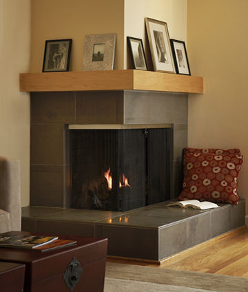 Corner Gas Fireplace for Contemporary Living Room with Trunk