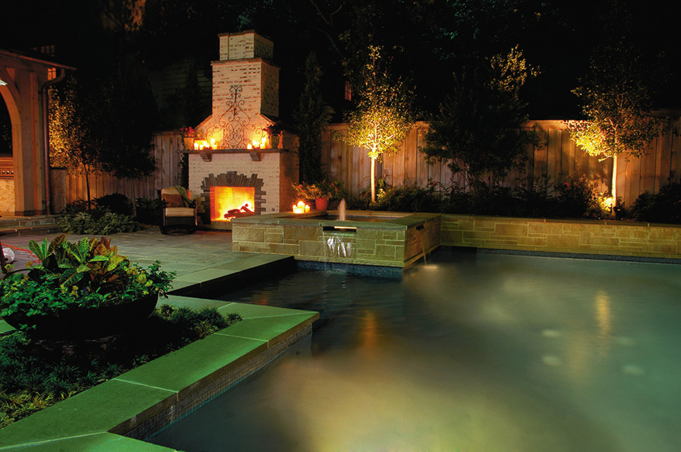Corner Gas Fireplace for Traditional Pool with Traditional