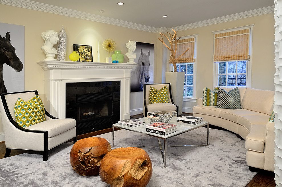 Curved Couch for Eclectic Living Room with Beige Molding