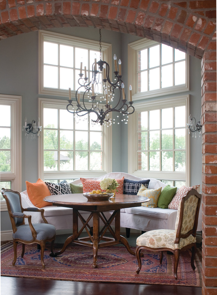 Curved Couch for Shabby Chic Style Dining Room with Sconce