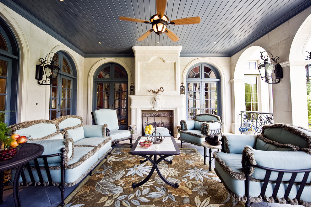Curved Couch for Traditional Porch with Ceiling Fan