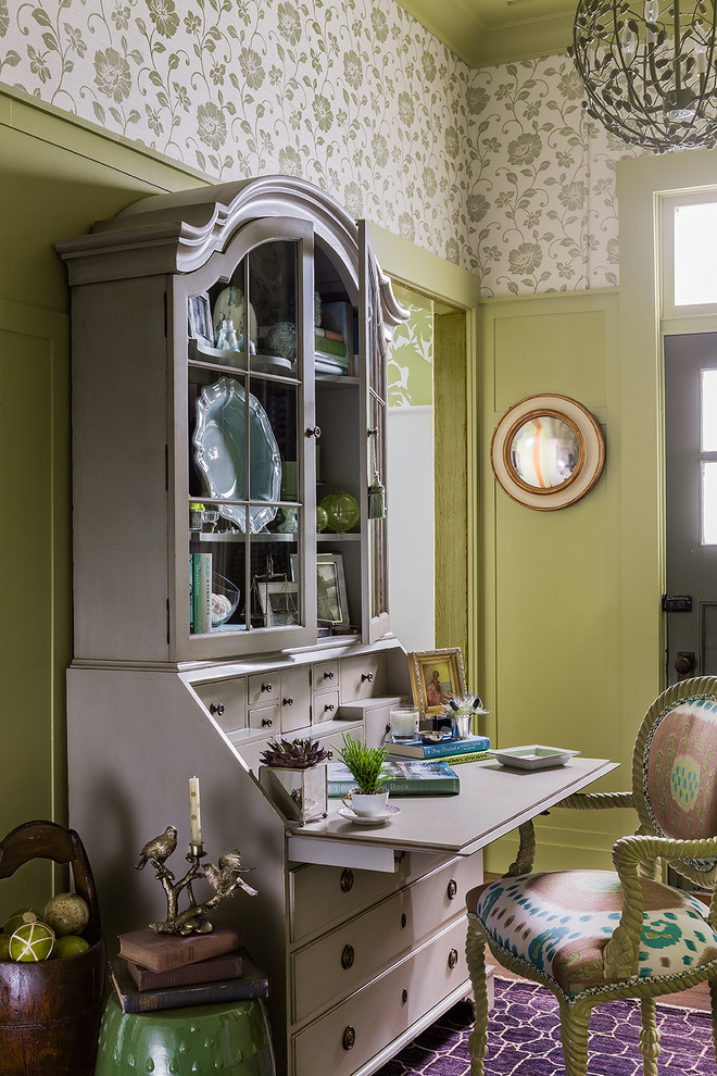 Desk with Hutch for Traditional Home Office with Wainscotting