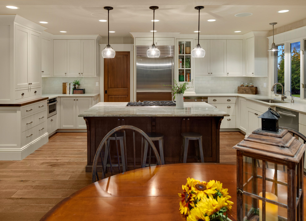 Feiss Lighting for Traditional Kitchen with Wood Pocket Door