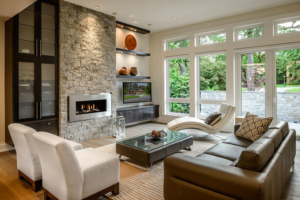 Leather Chaise Lounge for Contemporary Living Room with French Doors