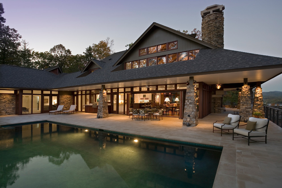 Outdoor Chaise Lounge for Contemporary Pool with Stone Patio