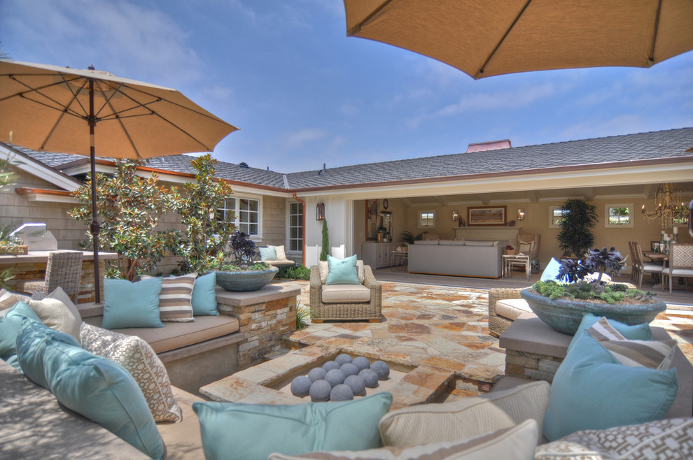 Patio Umbrella for Beach Style Patio with Stone Paving