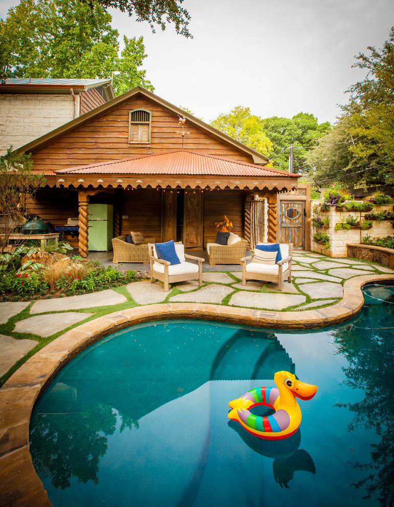 Pool Floats for Rustic Pool with Backyard