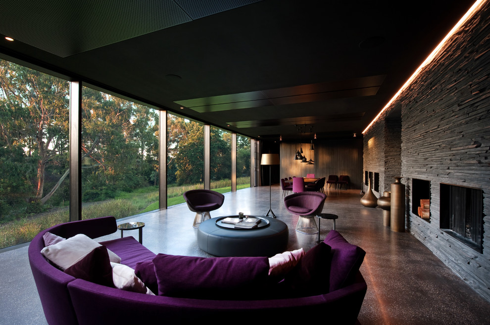 Purple Accent Chair for Contemporary Living Room with Feature Slate Wall