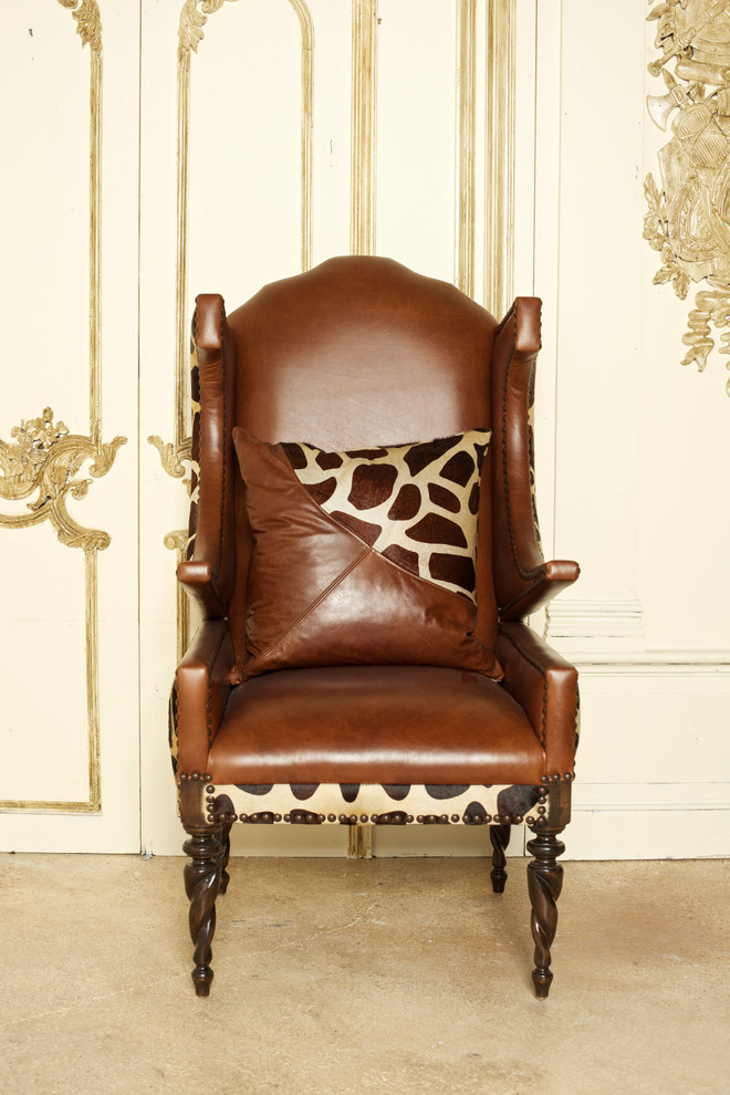 Purple Accent Chair for Contemporary Spaces with Print Hair Hides