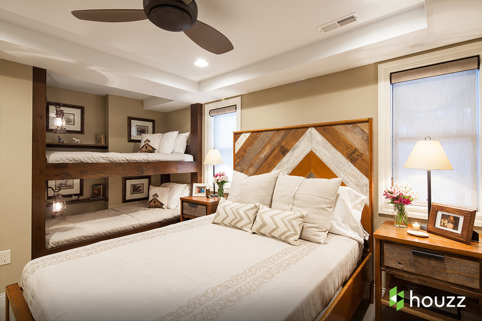 Queen Headboard for Rustic Bedroom with Ceiling Fan