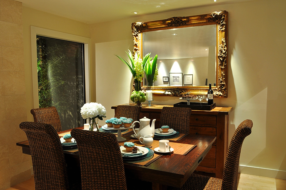 Rattan Dining Chairs for Contemporary Dining Room with Sideboard