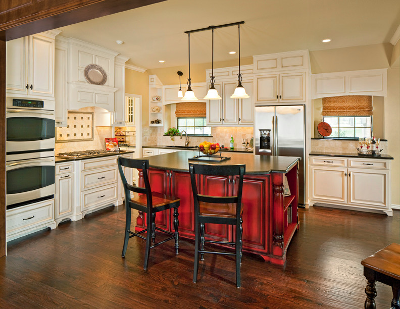 Seagull Lighting for Traditional Kitchen with Antiqued Red Island